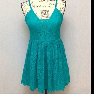 As U Wish Teal Lace Mini Dress Bohemian Coastal Size Large